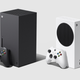 The Xbox Series X and S, stood next to one another on a grey background.